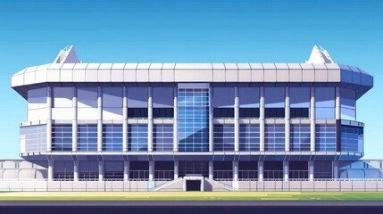 Perfectly captured modernistic elements of a stadium facade in a clear sunny day illustration