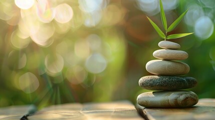 Obraz premium zen stones with bamboo leaves.
