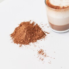 Handmade chocolate with glass of hot chocolate