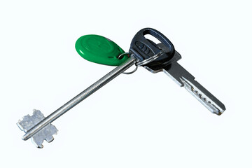A bunch of keys isolate on a white background close-up.