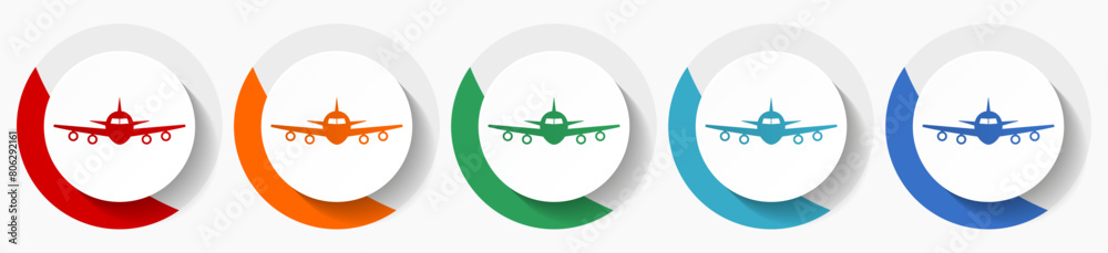Poster flight, plane, aircraf vector icon set, flat icons for logo design, webdesign and mobile application