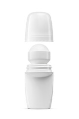 Blank open plastic roll-on antiperspirant deodorant bottle with cap isolated. Transparent PNG image.