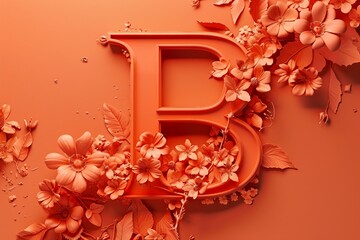 3D Render Letter A with Engraved Flowers on Orange Background