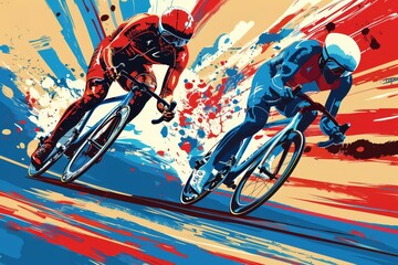 Pop Art of Track Cycling Individual Pursuit Cyclists race against each other in a timed event