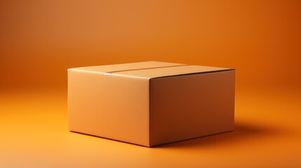 Brown cardboard box isolated on orange background.