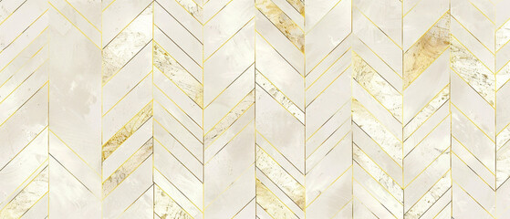 Elegant metallic gold and white herringbone pattern adds a touch of luxury and sophistication.