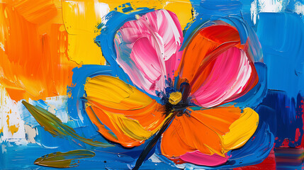 Multicolored Abstract Flower: Bold Expressionist Painting for Vibrant Home or Office Decor