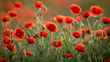 Obraz premium A field of red poppies. poignant symbol of remembrance and sacrifice on anzac day
