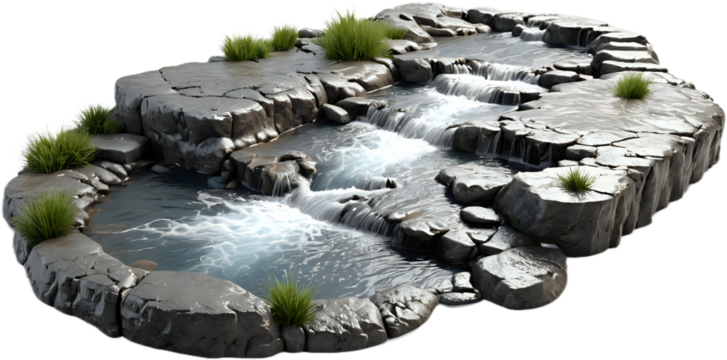 A mountain water stream isolated on white background