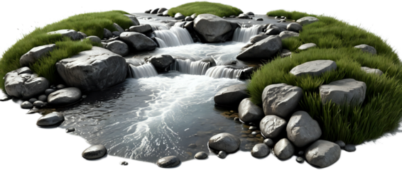 A mountain water stream isolated on white background