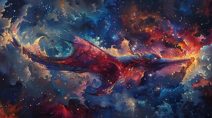 Fototapeta premium A majestic space dragon soars through the cosmos