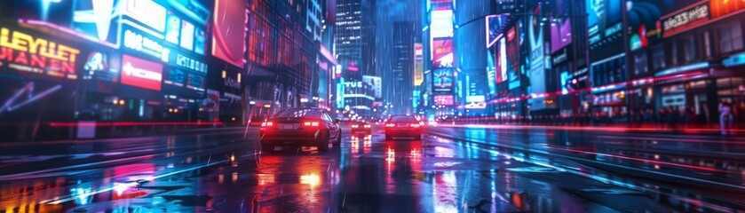 Fototapeta premium A dark and rainy street in a big city
