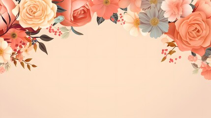 Frame with colorful flowers on peach background