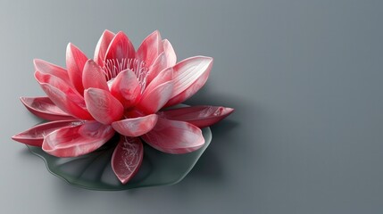  A red lotus flower on a grey background.
