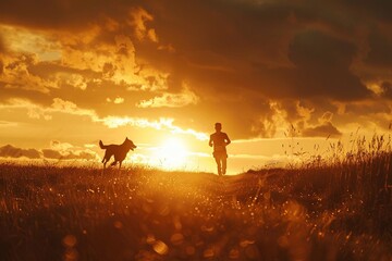 Fototapeta premium person running in the sunset