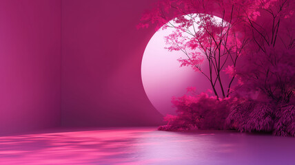 Fototapeta premium space of Zen Buddhism fuchsia pink , colorful and trendy styles of Oriental set of Japanese style minimal abstract background podium. 