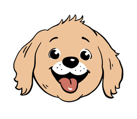 Cute domestic dog puppy. Friendly funny pet. Face puppy animal. Cartoon vector illustration. Hand drawn outline isolated on white background