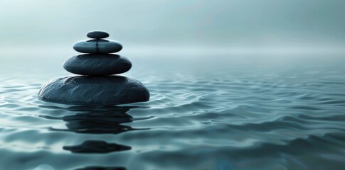zen stones with balanced stacked on top of each other in the water.