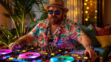 St patricks day dj party irish man concept, hipster beard wearing green outfit celebrating holiday