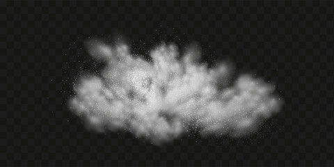 A realistic set of white clouds of flour, sugar, washing powder. An explosion of snow dust in the air. A splash of ice crystals in a white blizzard cloud.