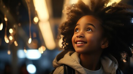 Fototapeta premium Young african american girl with afro hairstyle on city street