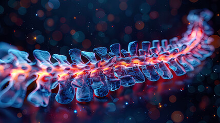 Human Spine XRay 3D render, red and blue colors