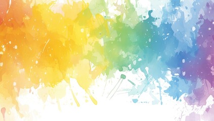 Watercolor frame background with a colorful splash and white space for text, rainbow colors in watercolor