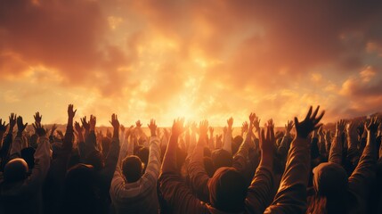 Silhouette of a group of people raising their hands at a music festival