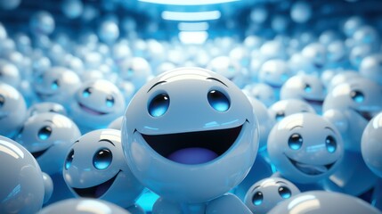 Blue smiley face with eyes on blue background