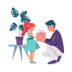 Illustration of a Giving a Gift father and daughter in different background.