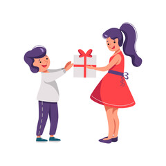 Illustration of a Giving a Gift boy and grandmother and grandfather in white background