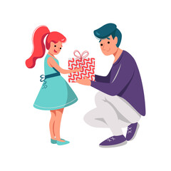 Illustration of a Giving a Gift father and daughter in white background