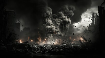 Conceptual image of a big fire in the city at night