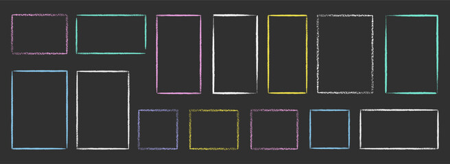 Set of colorful hand drawn grunge doodle charcoal, pencil, chalk square, rectangle border frames. Vector illustration template border for website, banner, app, poster, background, card, bullet journal