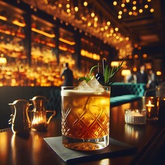 Whisky Sour (Whiskey Sour) Cocktail in a luxury night bar. Drink, beverage and mixology concept