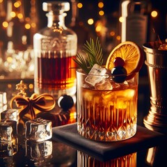 Old Fashioned Cocktail in a luxury night bar. Drink, beverage and mixology concept