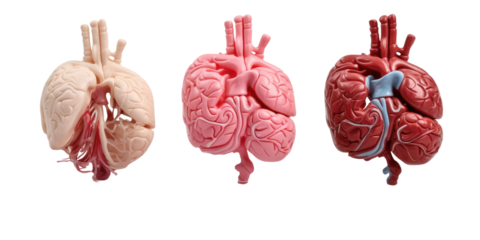 brain, hear and lungs anatomy plastic science miniature models of human organs for chronic diseases and school science class education isolated on a transparent background 