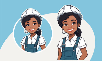 beautiful woman, premium mascot, civil engineer logo, black girl cartoon, engineering
