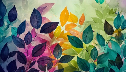 grunge style beautiful colorful abstract art paper texture colorful painting watercolor background with flowers and plants