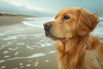 Obraz premium Happy golden retriever on the beach