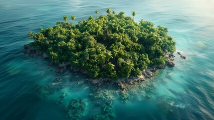Small tropical island with palm trees in the middle of the ocean - Powered by Adobe