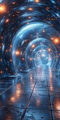 Blue and orange glowing futuristic sci-fi tunnel