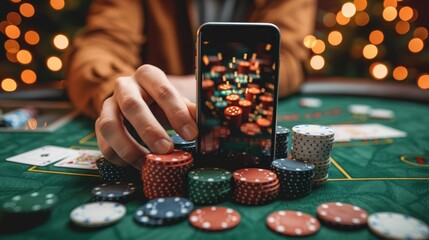 Online casino app interface on a mobile phone being used by a gamer in a gaming session