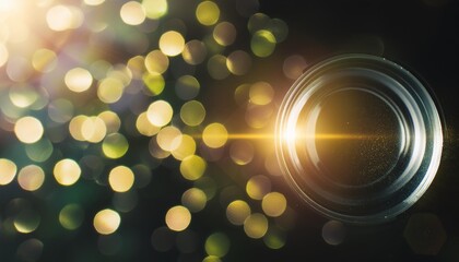 abstract lens and light flare background lens flare overlay bokeh flash gleam defocused golden yellow color flecks and bokeh on dark black abstract background