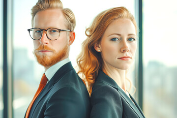 Smiling redhead Businesswoman with Male Colleague