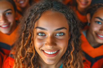 Multiracial graduates smiling closely