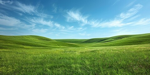 Naklejka premium Landscape with green hills and blue sky