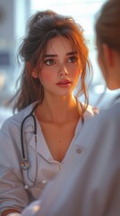 An illustration of a female doctor with a stethoscope around her neck