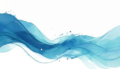 A blue and teal curved river in watercolor, simple with a white background and white space.