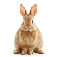 Obraz premium Portrait of a cute brown rabbit sitting on a white background